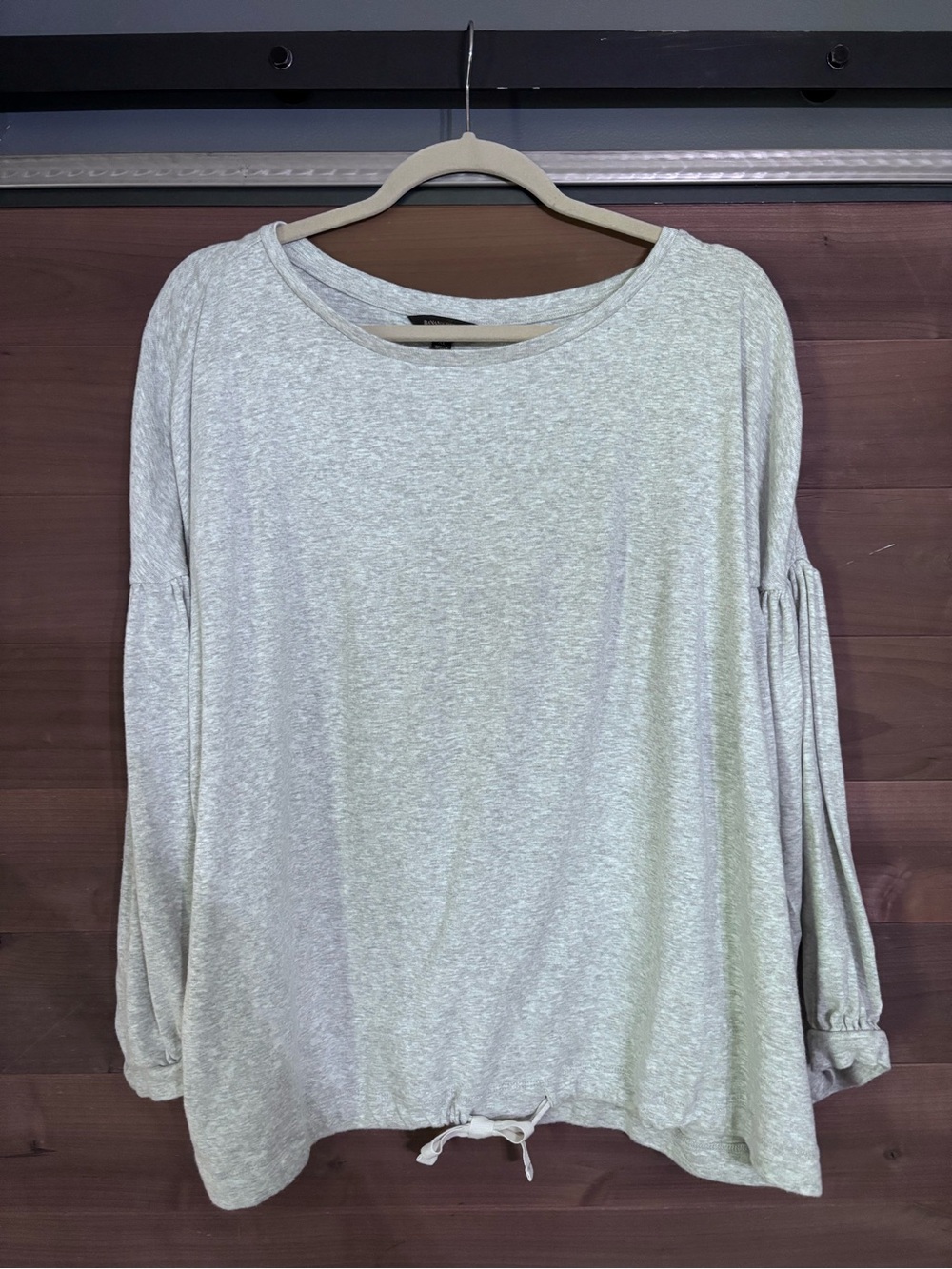 Banana Republic Lightweight Drawstring Hem Long Sleeve Top - Light Heather Gray